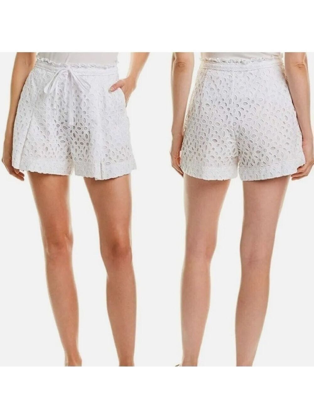 NWT J. Crew Womenโs White Embroidered Eyelet High Rise Tie Waist Shorts 4
